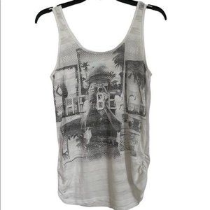 Maurices Tank Top Medium Off White With Gray Print & Graghics